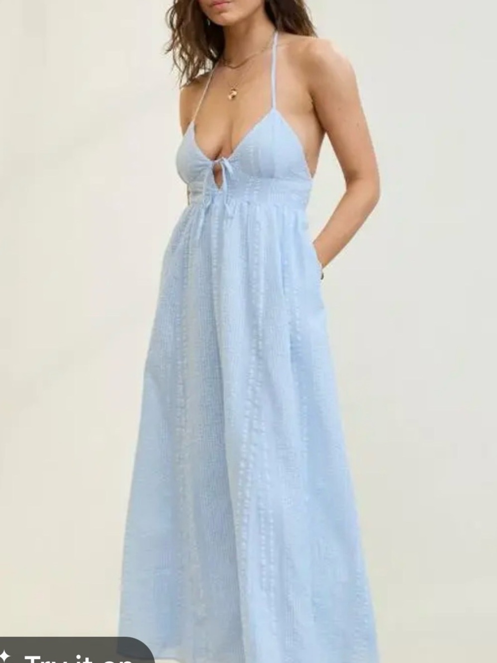 aerie Light Blue Seersucker Halter Dress